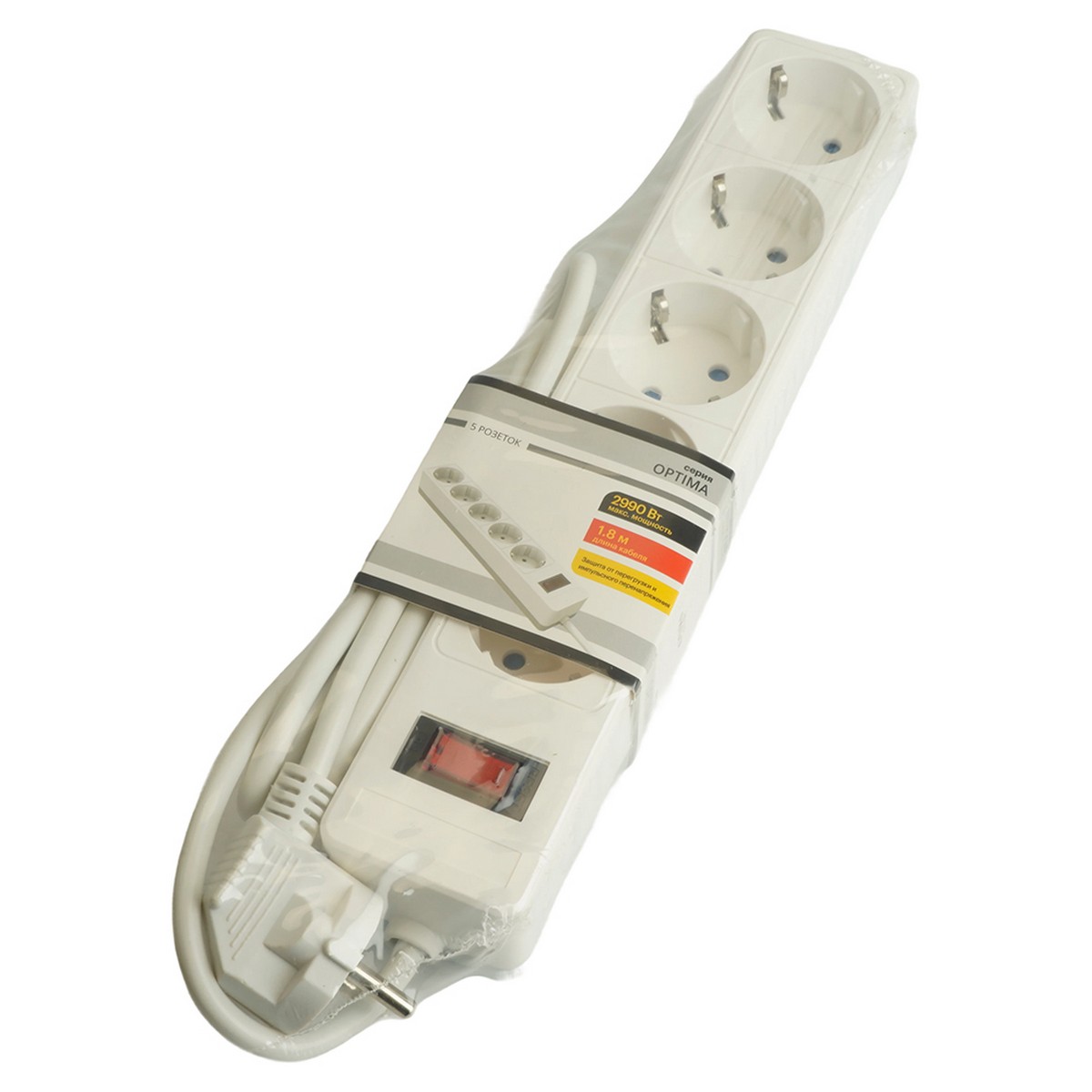 Колодки и удлинители, тройники Сетевой фильтр 5-местный с/з STEKKER HM20-51-02 3x1мм2 1 8 м серия Optima белый 50092 