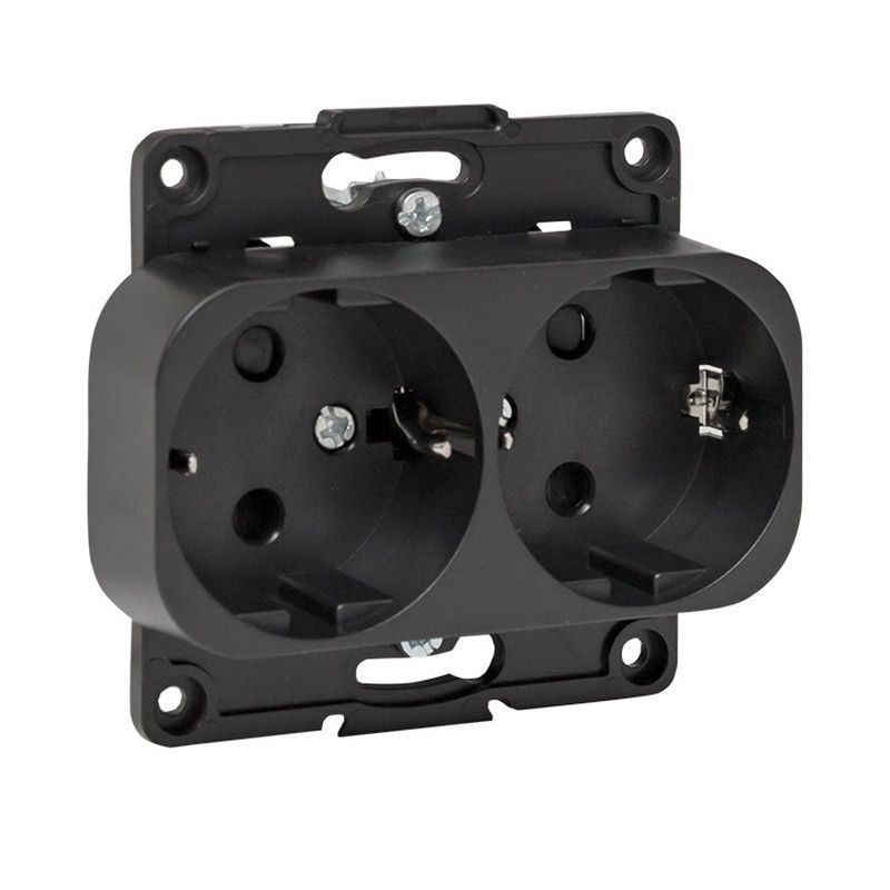 EKF Стокгольм черный Розетка 2-ая EKF PROxima Стокгольм Черный с/з со шторками 16А EYR16-128-20