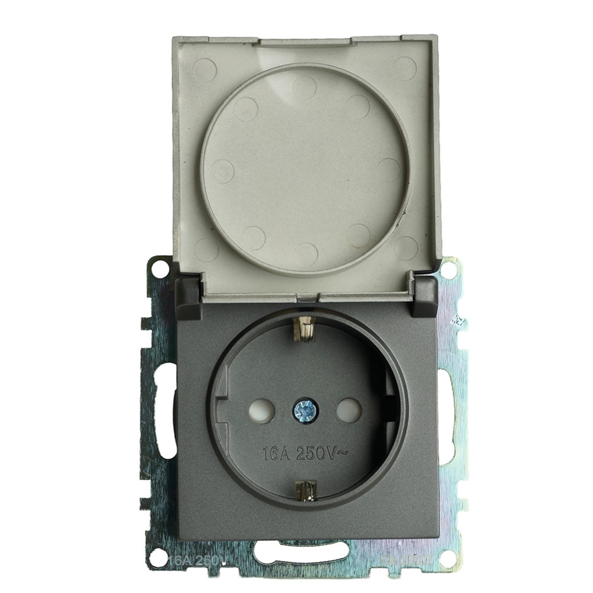 Катрин - Розетки и выключатели Stekker Розетка 1-местная с/з с крышкой STEKKER GLS16-7112-04 16А с защ. шторкой Катрин графит 49424