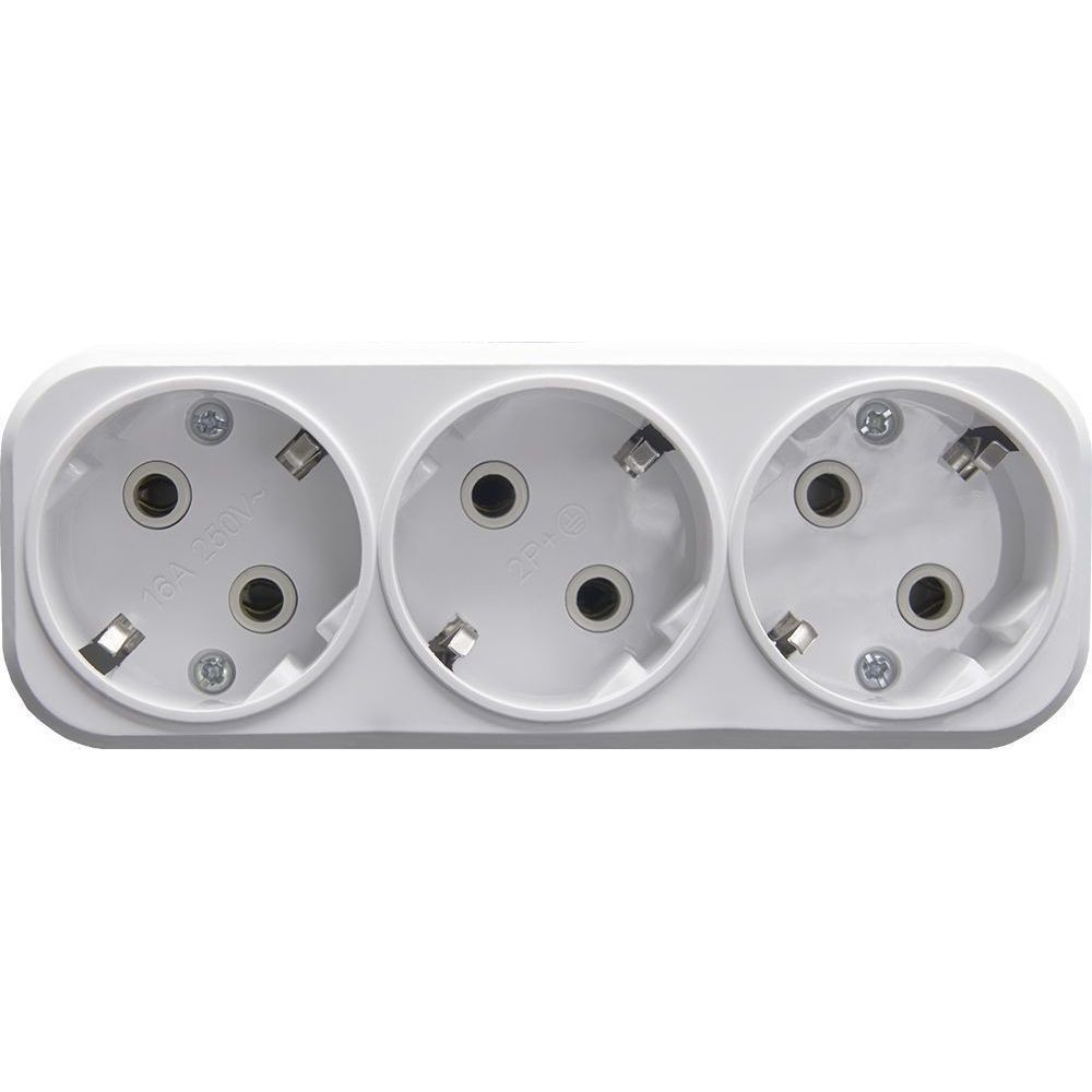 Колодки и удлинители, тройники Разветвитель сетевой 3-местный с/з STEKKER ADP16-23-20 250V 16A ABS пластик белый 39024 