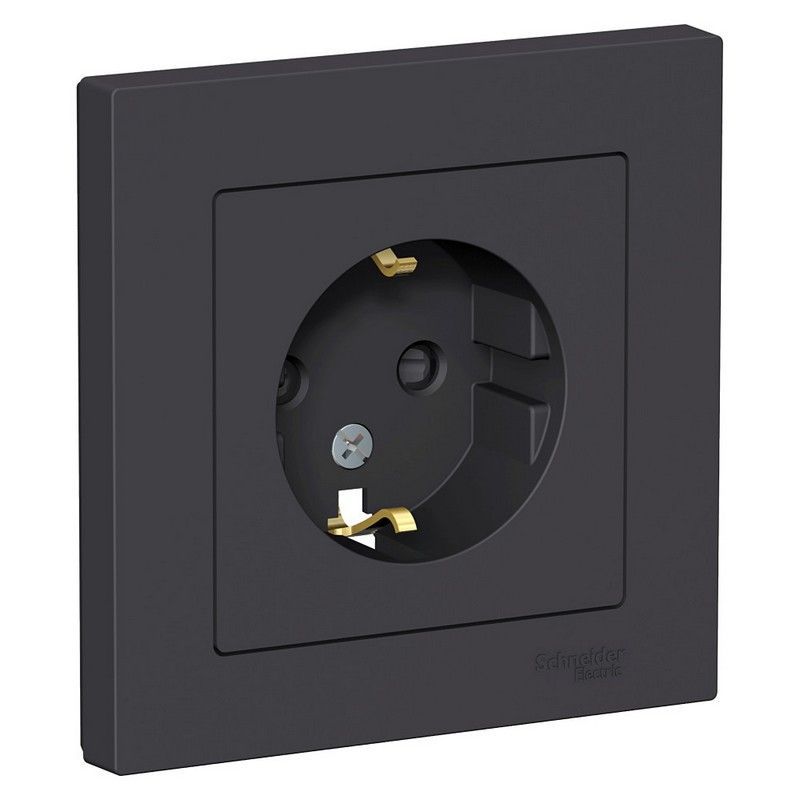 AtlasDesign Карбон Розетка Systeme Electric AtlasDesign Карбон с/з со шторками, 16А, в сборе ATN001044