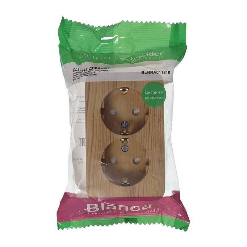 Blanca ясень розетки и выключатели Розетка SE Blanca 2-ая Ясень наружный с/з со шторками изолир. пластина BLNRA011215
