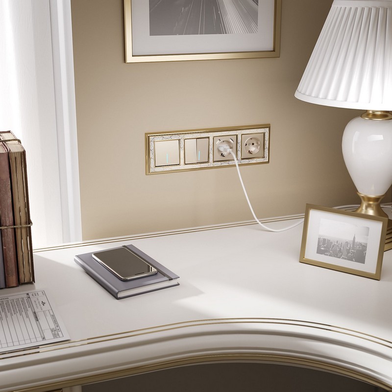 Werkel Шампань механизмы Выключатель Werkel двухклавишный  проходной с подсветкой (шампань) W1122111