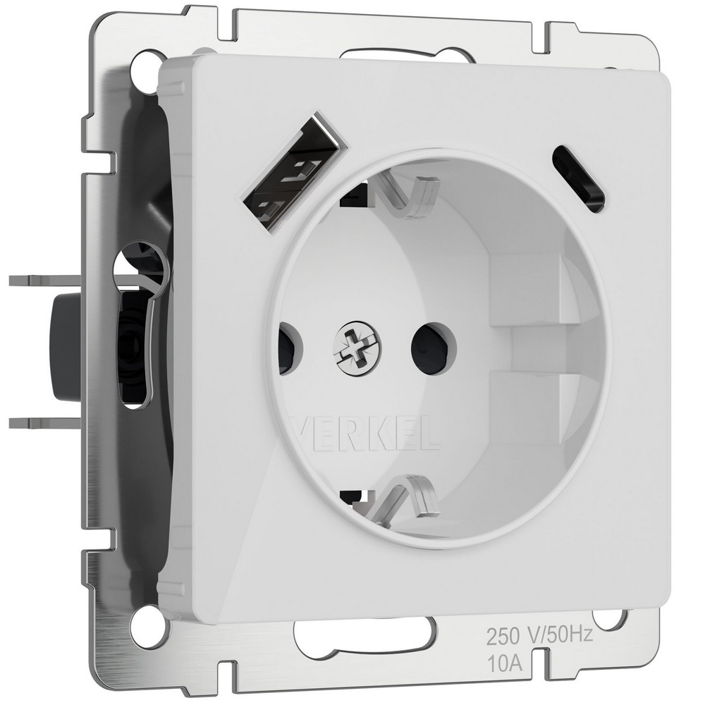 Werkel белый акрил Розетка Werkel с заземлением, шторками и USB тип A+C (белый акрил) W11717410