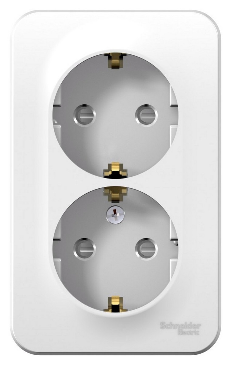 Blanca белые розетки и выключатели Розетка SE Blanca 2-ая Белый наружный с/з со шторками изолир. пластина BLNRA011211