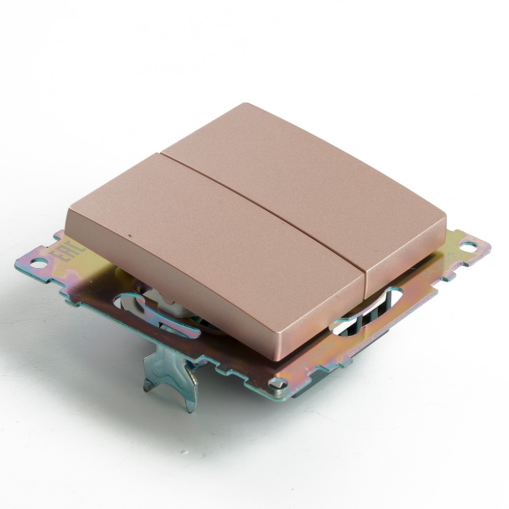 Катрин - Розетки и выключатели Stekker Переключатель 2-клавишный (механизм) STEKKER GLS10-7107-02 250V 10А Катрин шампань 49169