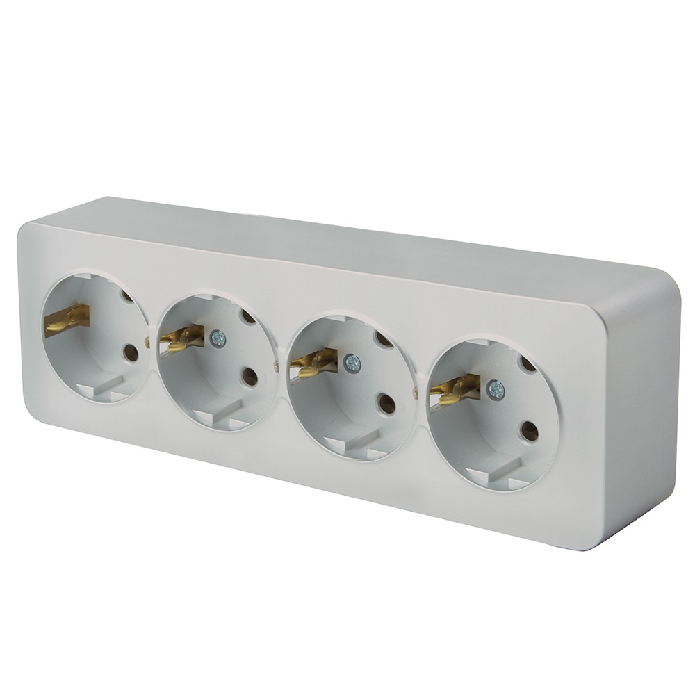 Накладные розетки и выключатели Stekker Розетка 4-местная с/з STEKKER София серебро MST16-14-03 49332