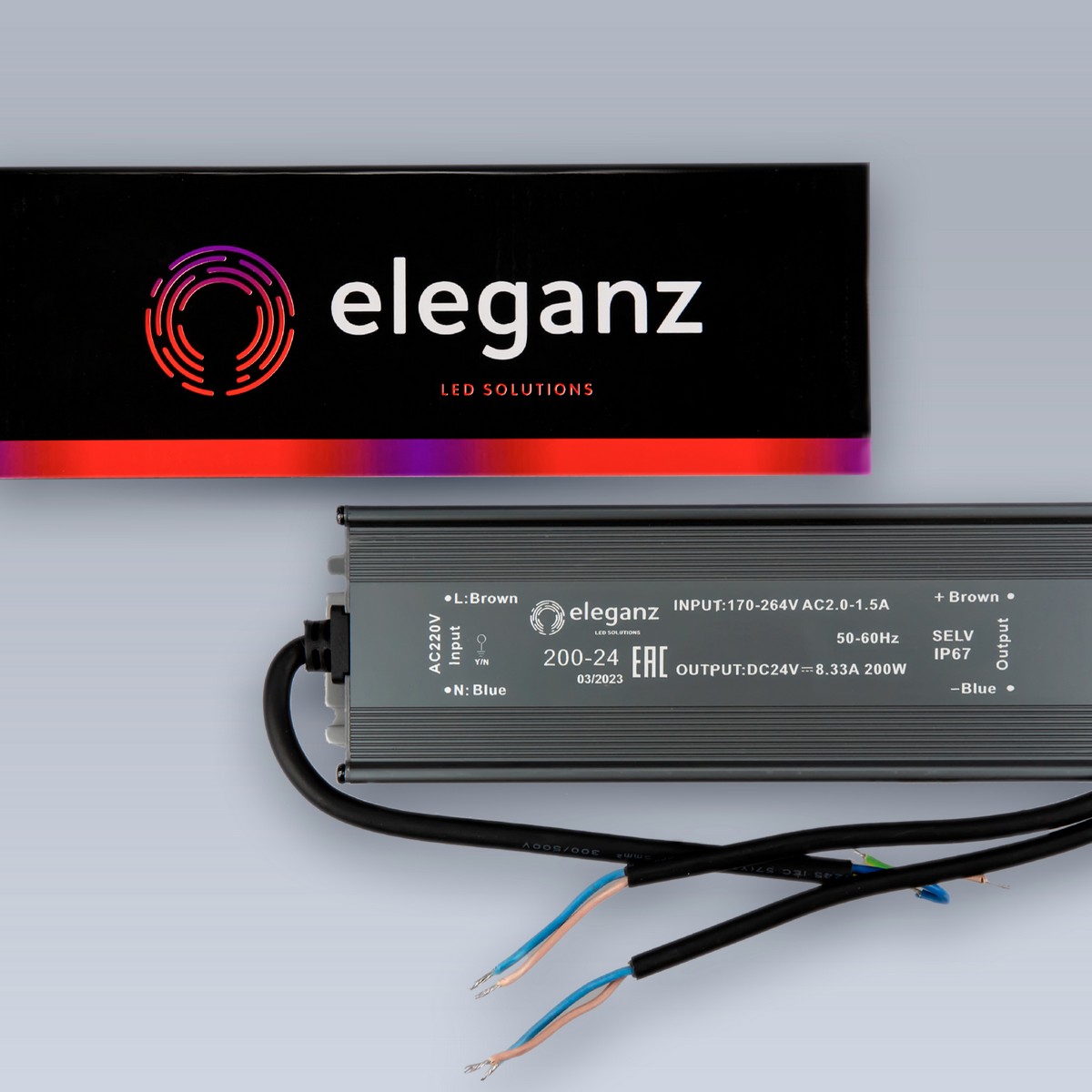 Блоки питания для светодиодной ленты Блок питания для светодиодной ленты Eleganz 24V 200W IP67 герметичный узкий EL-0700 