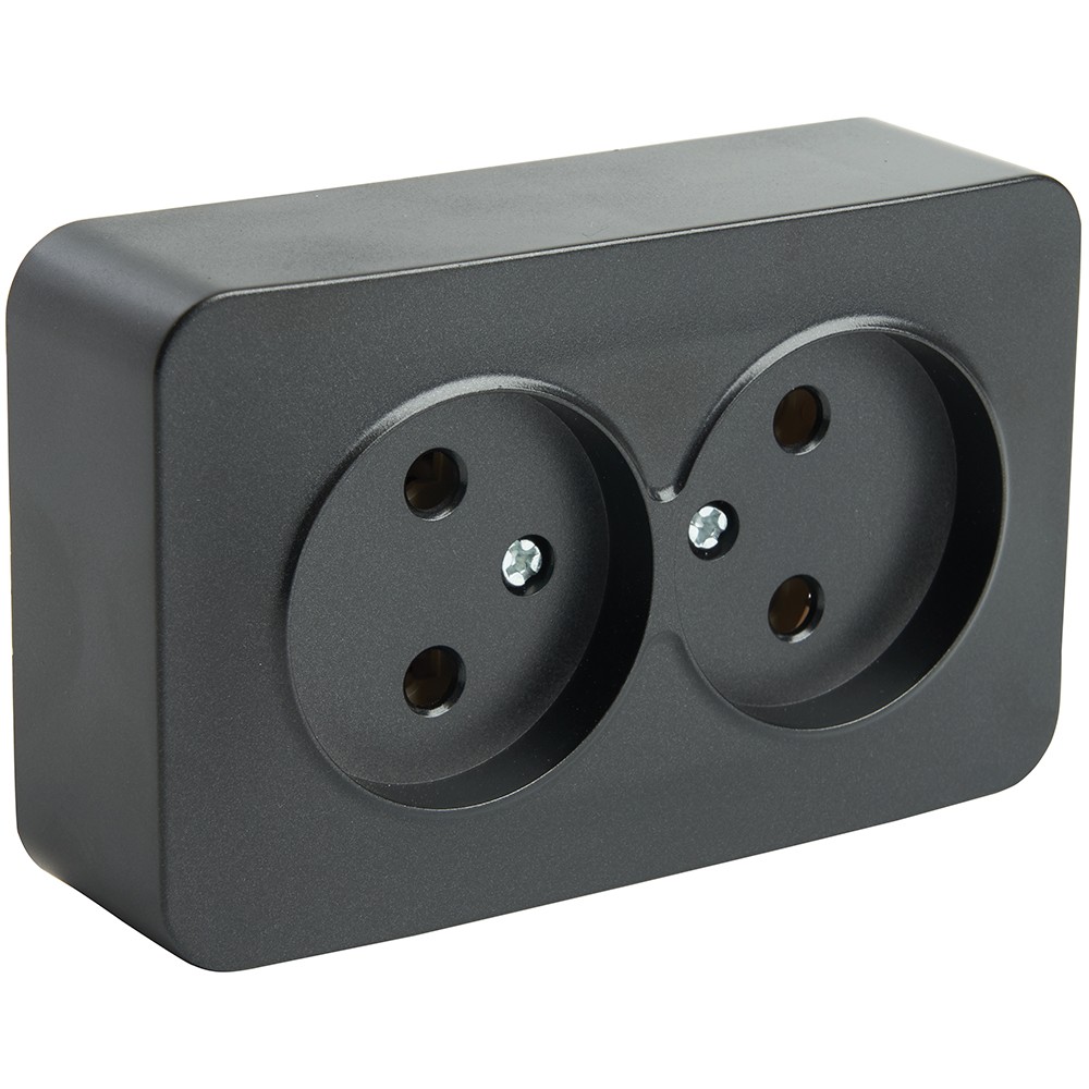 Накладные розетки и выключатели Stekker Розетка 2-местная б/з STEKKER София черный MST10-12-02 49315