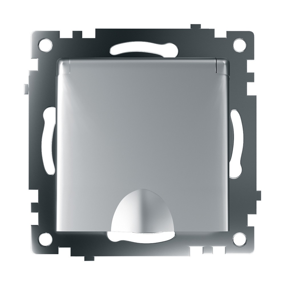 Катрин - Розетки и выключатели Stekker Розетка 1-местная с/з с крышкой STEKKER GLS16-7112-03 16А с защ. шторкой Катрин серебро 39580