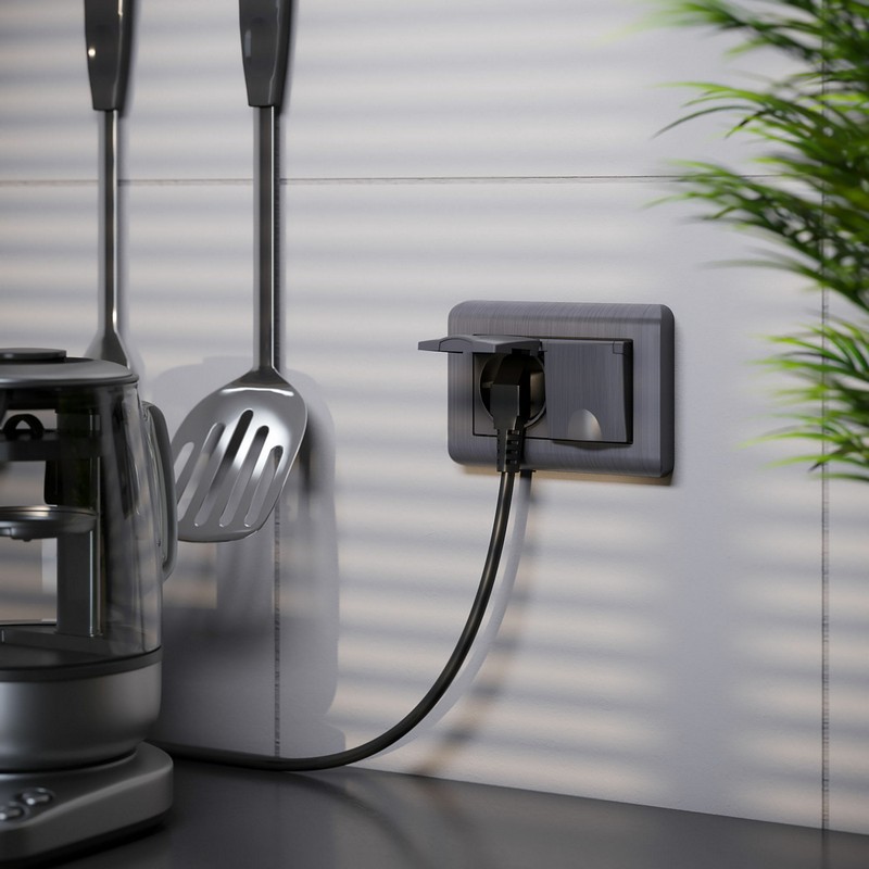 Werkel Графит рифленый механизмы Розетка Werkel двойная влагозащ. с зазем. с защит. крышками и шторками (графит рифленый) W1172204