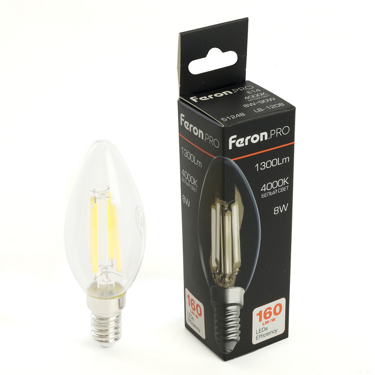E14 Лампа светодиодная Feron.PRO LB-1208 Свеча E14 8W 175-265V 4000K 51248 