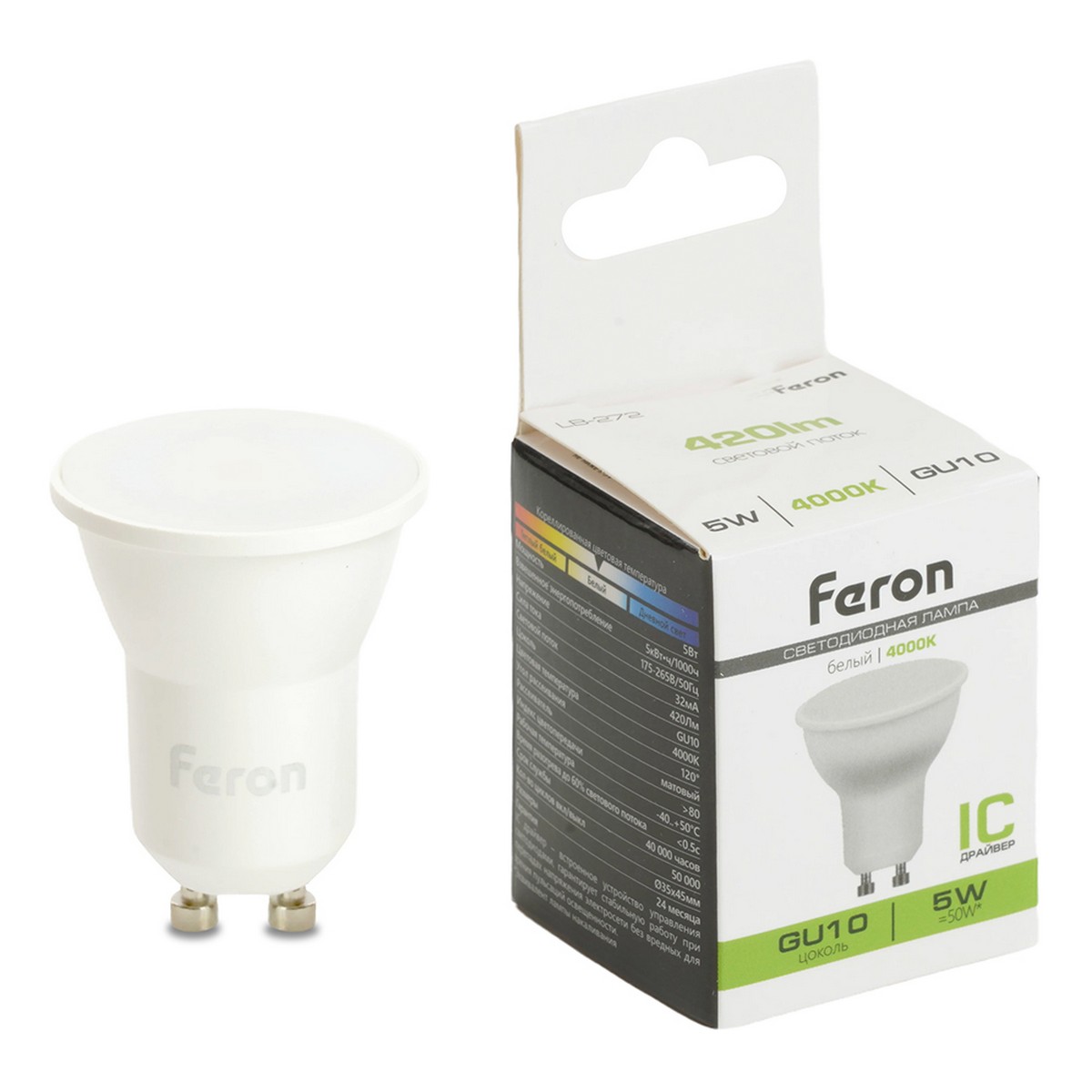 GU10 Лампа светодиодная Feron LB-272 MR11 GU10 5W 175-265V 4000K 51222 