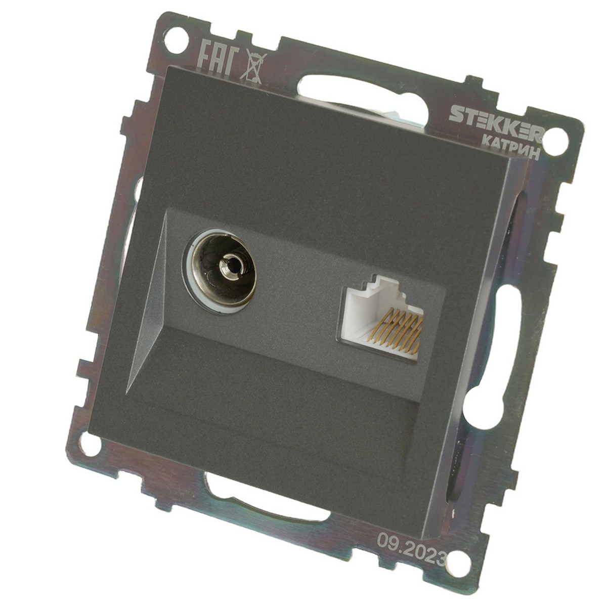 Катрин - Розетки и выключатели Stekker Розетка TV + компьютерная RJ-45 STEKKER GLS00-7106-06 Катрин графит  49417