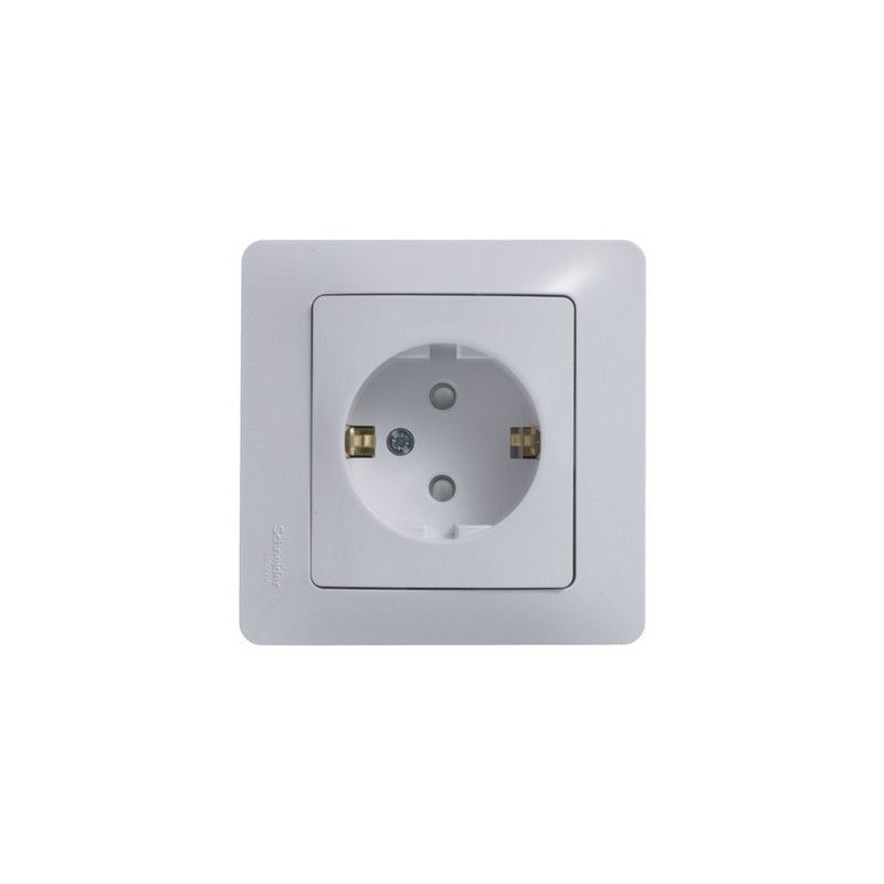 Glossa Белый Розетка Systeme Electric Glossa Белый с/з со шторками (в сборе с рамкой) GSL000144