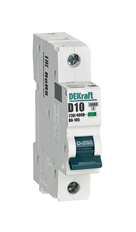 1 полюсные (однополюсные) Автоматический выключатель DEKraft 1P 10A D ВА-105 13200DEK 