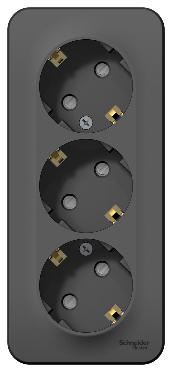 Blanca антрацит розетки и выключатели Розетка SE Blanca 3-ая Антрацит наружный с/з со шторками изолир. пластина BLNRA011316