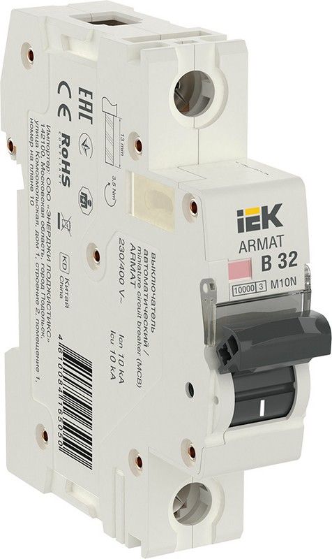 1 полюсные (однополюсные) Автоматический выключатель IEK ARMAT M10N 1P B 32А AR-M10N-1-B032 