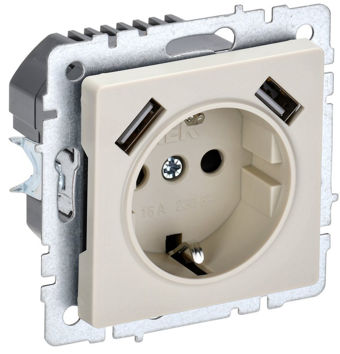 IEK Brite Бежевый Розетка IEK BRITE с с/з и шторками 16А с USB A+A 2,1А РЮш10-1-БрКр бежевый BR-R14-16-U21-D21-K10