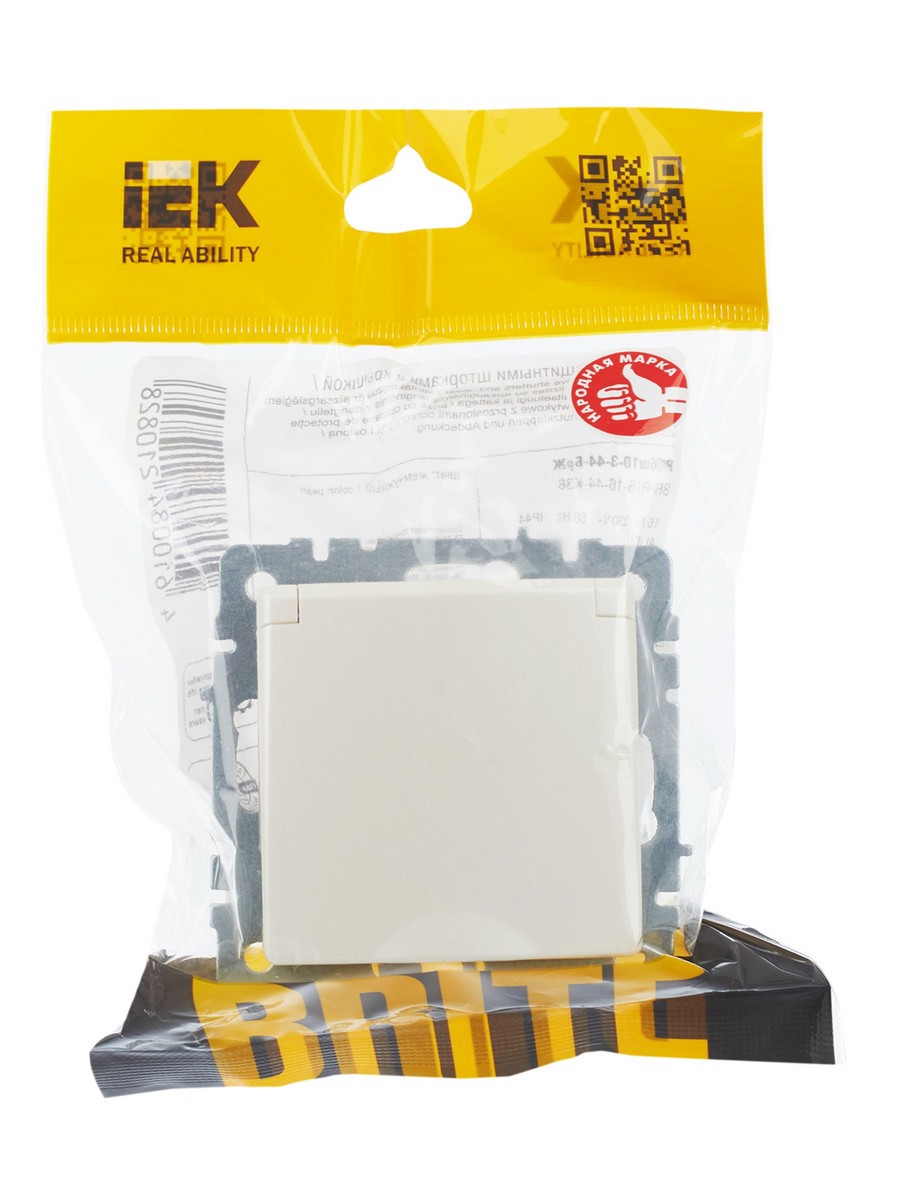 IEK Brite Жемчуг Розетка IEK BRITE с/з с шторками и крышкой 16А IP44 РСбш10-3-44-БрЖ жемчуг BR-R16-16-44-K36