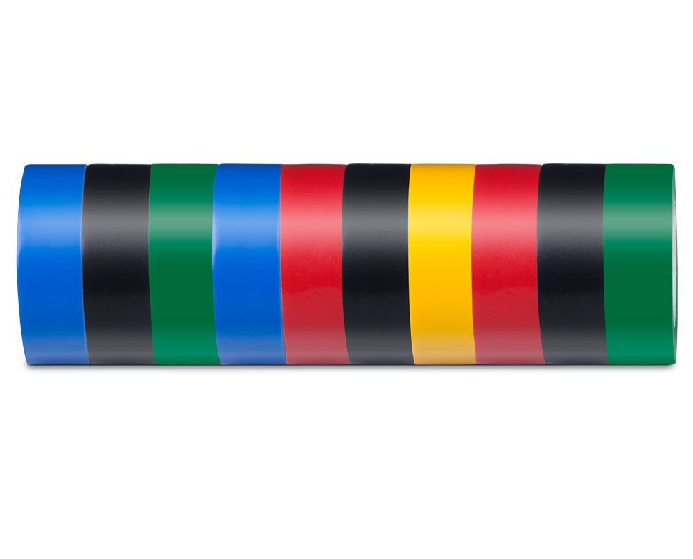 Изолента STEKKER INTP01319-100 0,13*19мм, 100 м, комплект 10 штук, мультиколор 39290