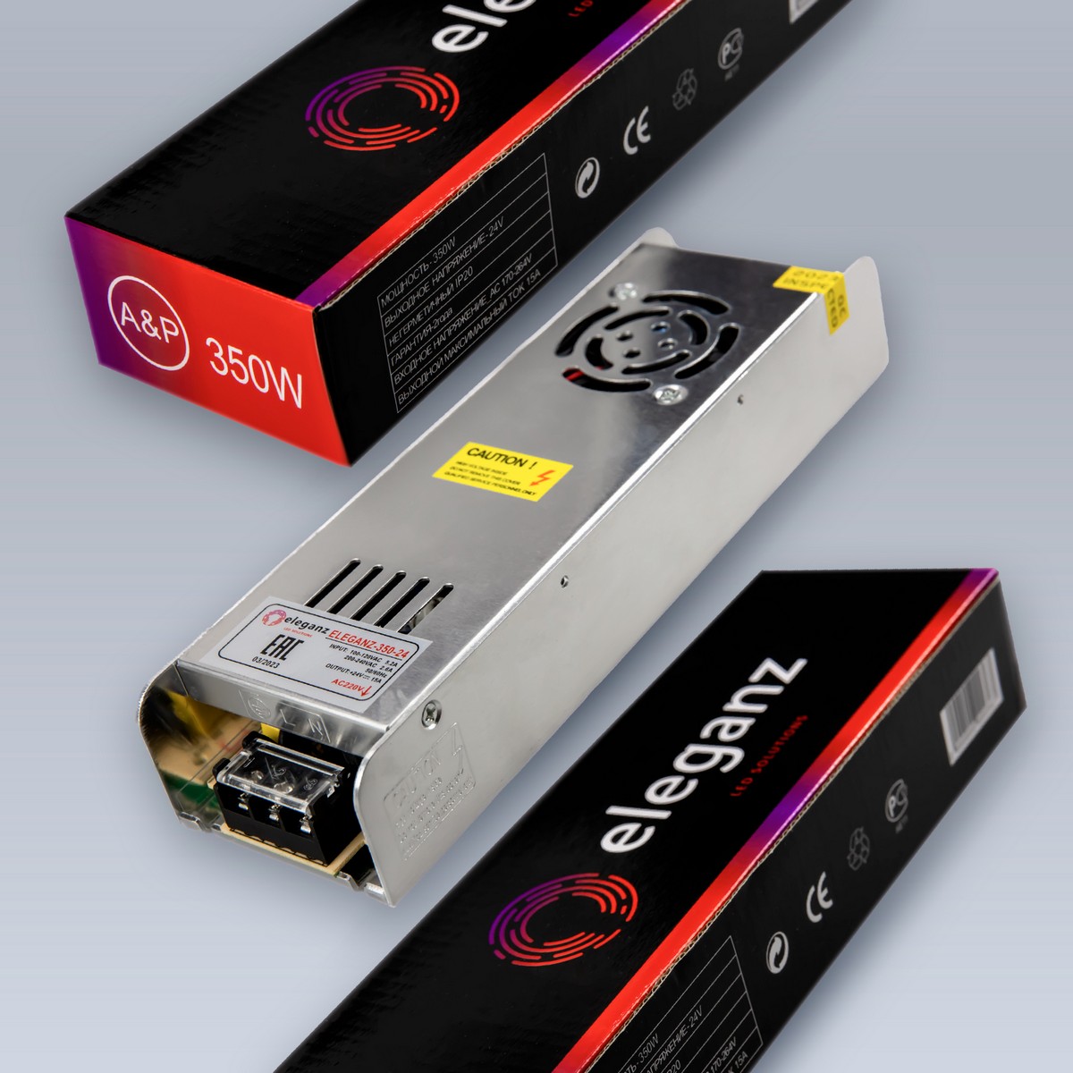 Блоки питания для светодиодной ленты Блок питания для светодиодной ленты Eleganz 24V 400W IP44 узкий 225х58х28мм EL-0004 