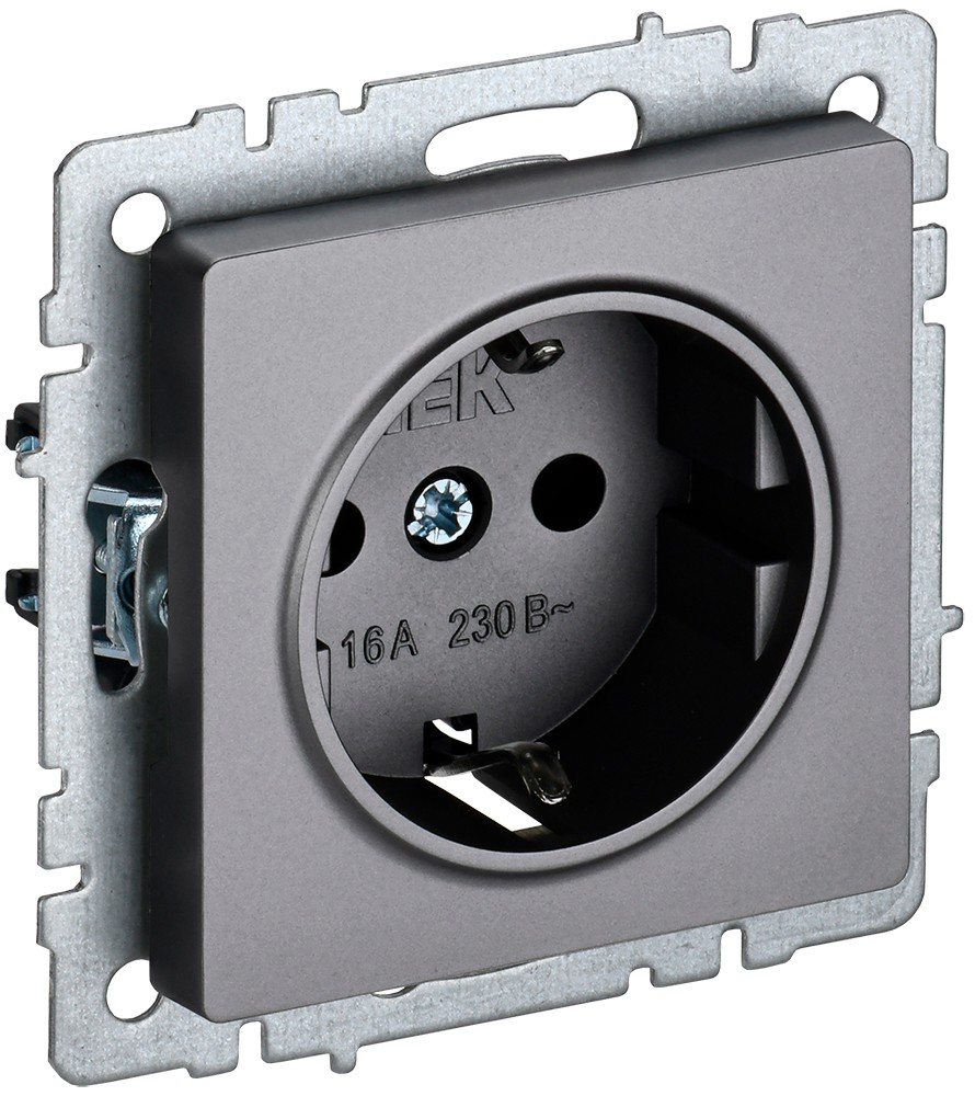 IEK Brite Сталь Розетка IEK BRITE с/з без шторок 16А РС11-1-0-БрС сталь BR-R11-16-K46