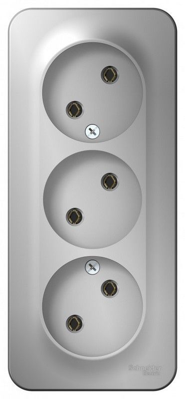 Blanca алюминий розетки и выключатели Розетка SE Blanca 3-ая Алюминий наружный б/з без шторок изолир. пластина BLNRA000313