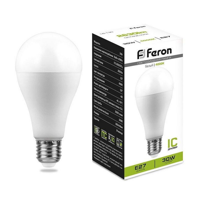E27 Лампа светодиодная Feron LB-130 Шар E27 30W 4000K 38195 