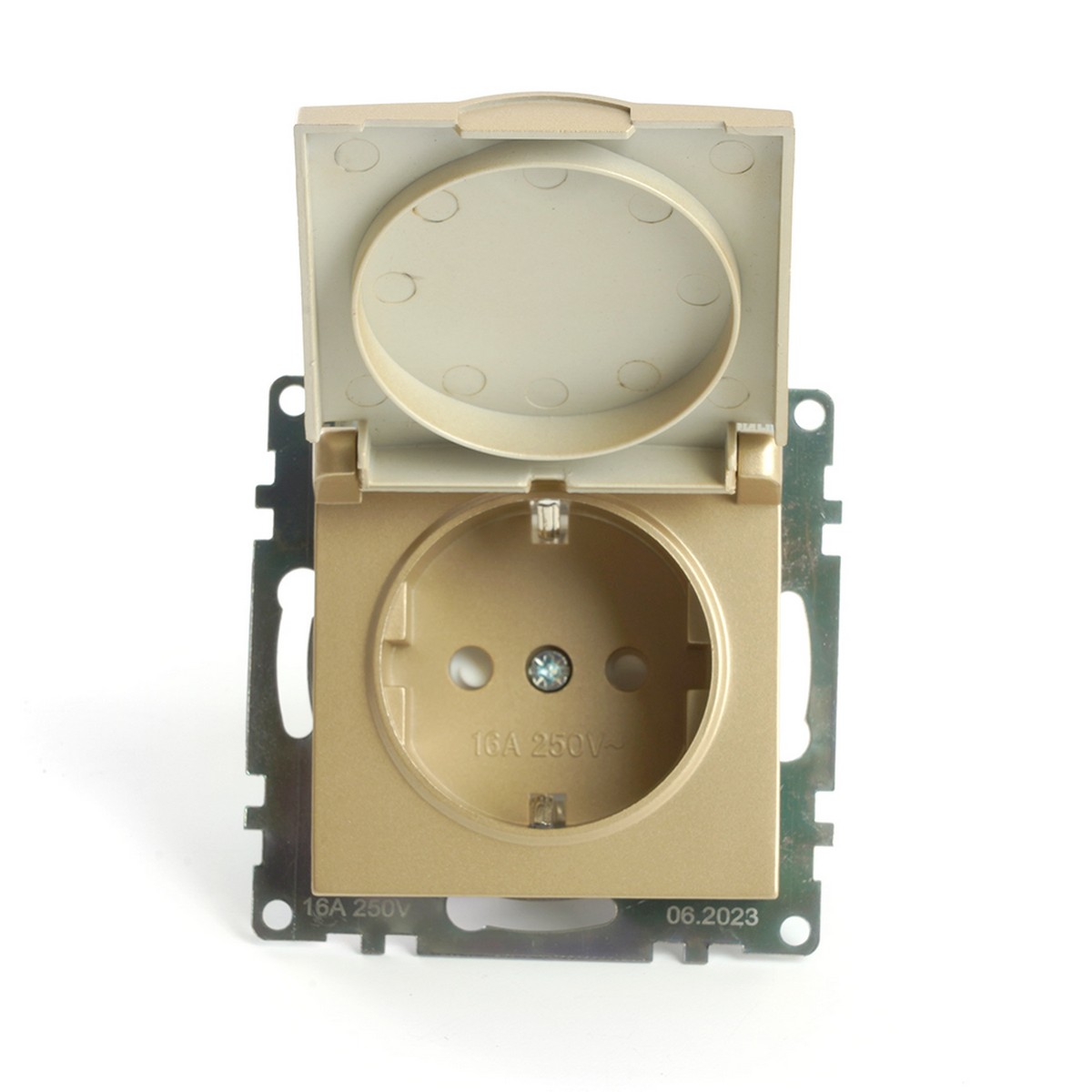 Катрин - Розетки и выключатели Stekker Розетка 1-местная с/з с крышкой STEKKER GLS16-7112-08 16А с защ. шторкой Катрин золото 49222