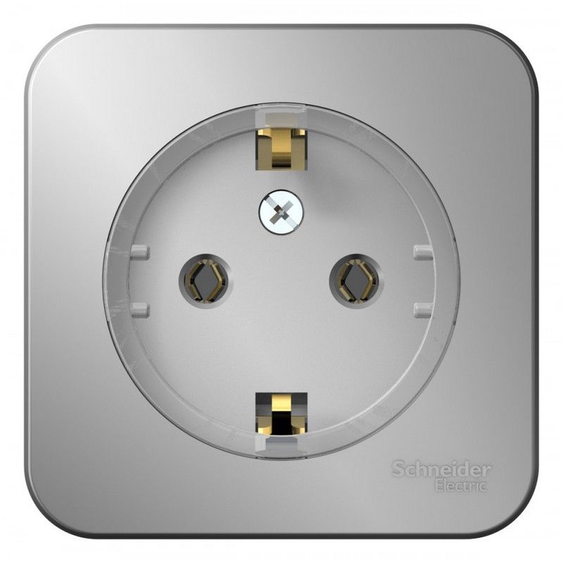 Blanca алюминий розетки и выключатели Розетка SE Blanca с/з Алюминий наружный без шторок (тонкая) изолир. пластина BLNRA110113