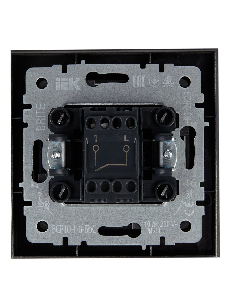 IEK Brite Сталь Выключатель IEK BRITE Сталь 1-кл. 10А в сборе ВСР10-1-0-БрС BR-V10-0-10-K46-F