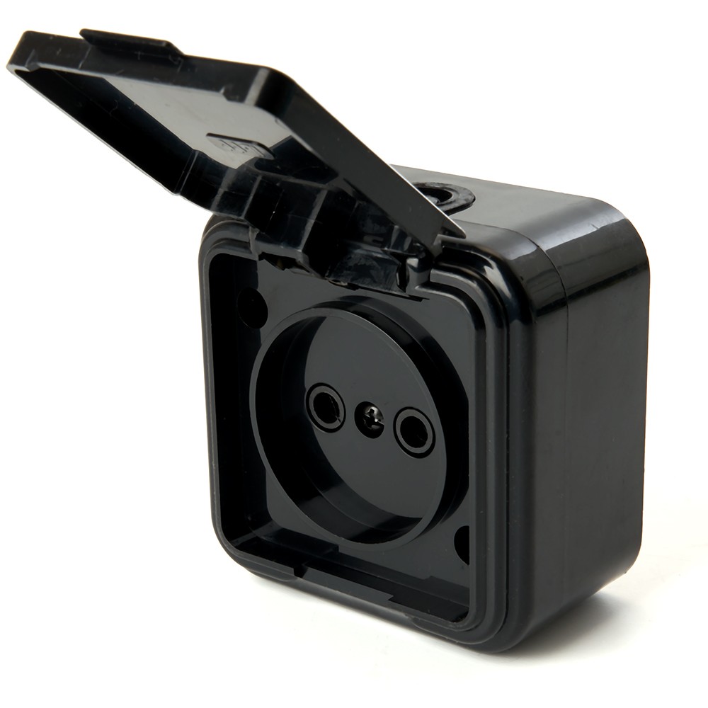 Накладные розетки и выключатели Stekker Розетка 1-местная б/з STEKKER PST16-20-44 16А IP44 черный Брест 39692