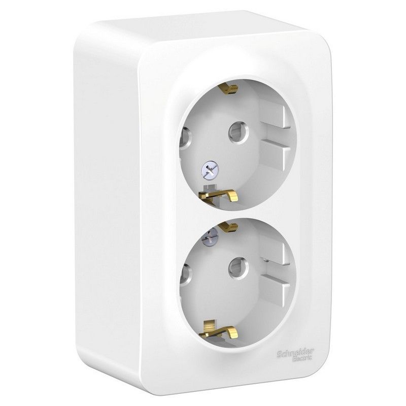 Blanca белые розетки и выключатели Розетка SE Blanca 2-ая Белый наружный с/з со шторками монтажная пластина BLNRA011221