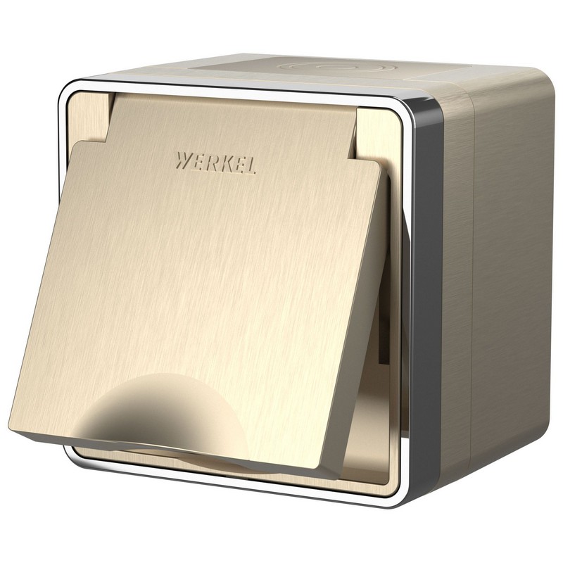 Werkel Gallant шампань рифленный Розетка Werkel влагозащ. с зазем. с защит. крышкой и шторками Gallant (шампань рифленый) W5071210