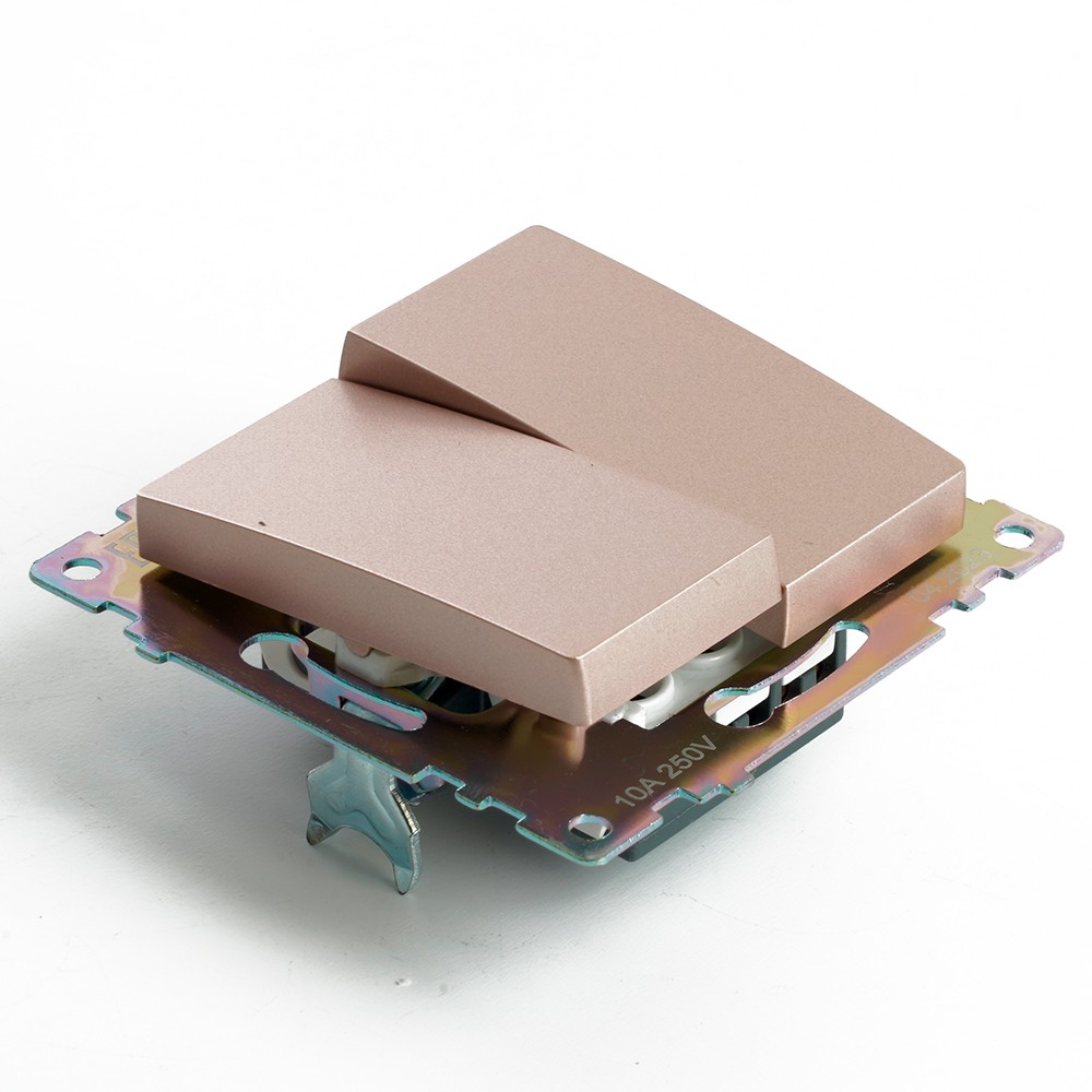 Катрин - Розетки и выключатели Stekker Переключатель 2-клавишный (механизм) STEKKER GLS10-7107-02 250V 10А Катрин шампань 49169