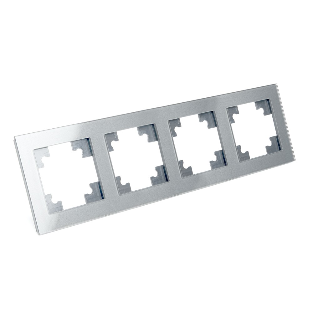 Катрин - Розетки и выключатели Stekker Рамка 4-местная стекло STEKKER GFR00-7004-03 серия Катрин серебро 39534