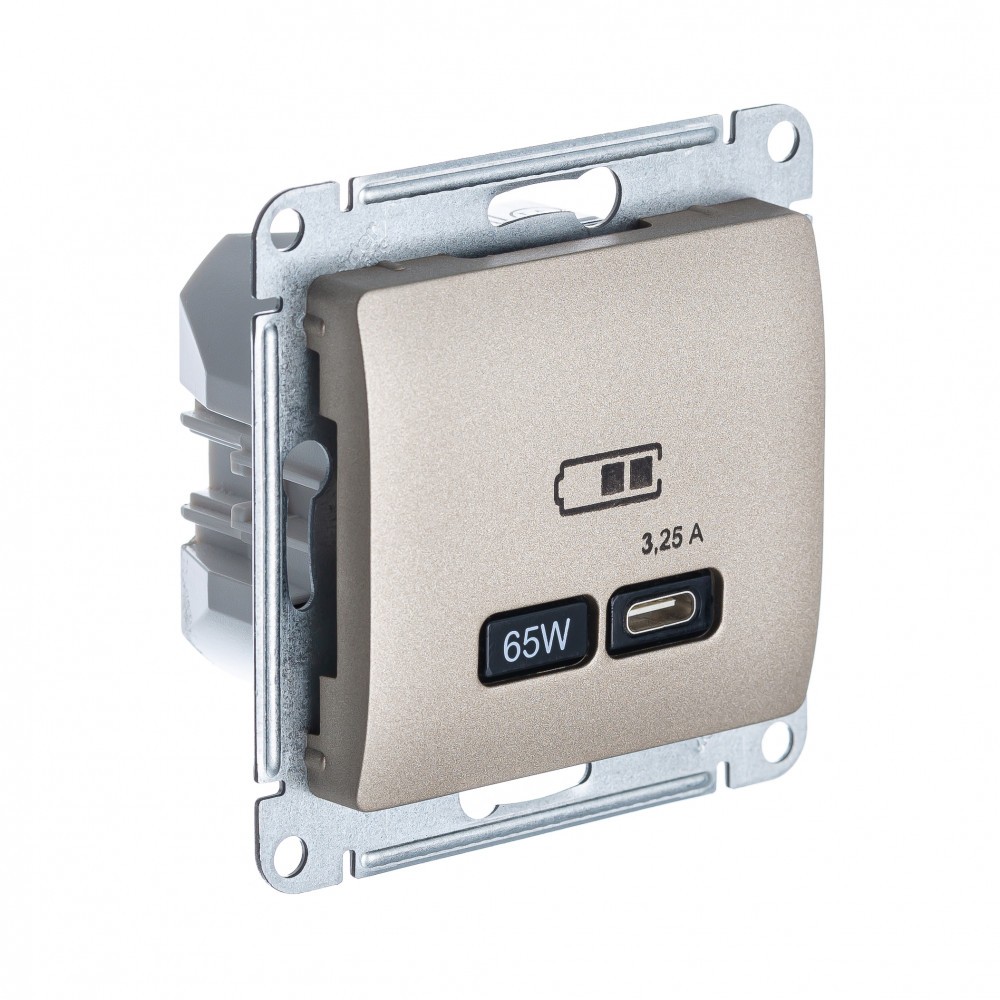 Glossa Титан Розетка USB Systeme Electric Glossa Титан тип-C 65W высокоскор.заряд. QC, PD, мех. GSL000427