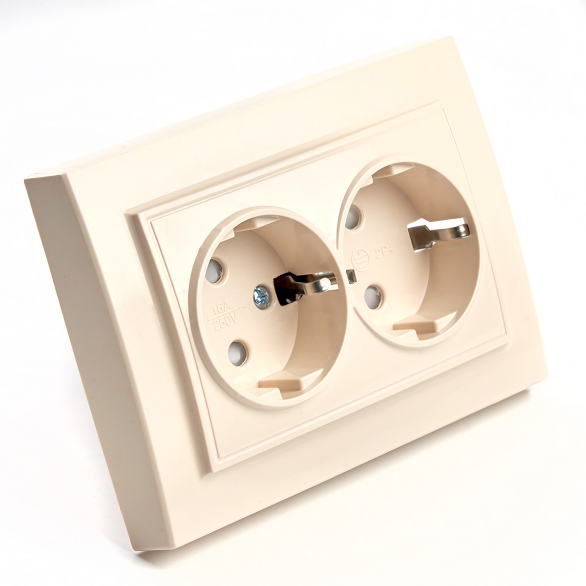 Эрна - Розетки и выключатели Stekker Розетка 2-местная с/з STEKKER PST16-9014-02 16А с защ. шторкой Эрна слоновая кость с рамкой 39240