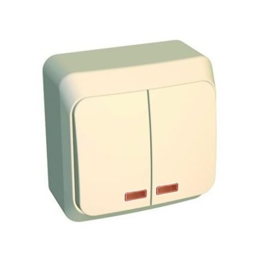 Этюд Кремовый Выключатель 2-клавишный Systeme Electric Этюд наружный Бежевый с подсветкой BA10-006K