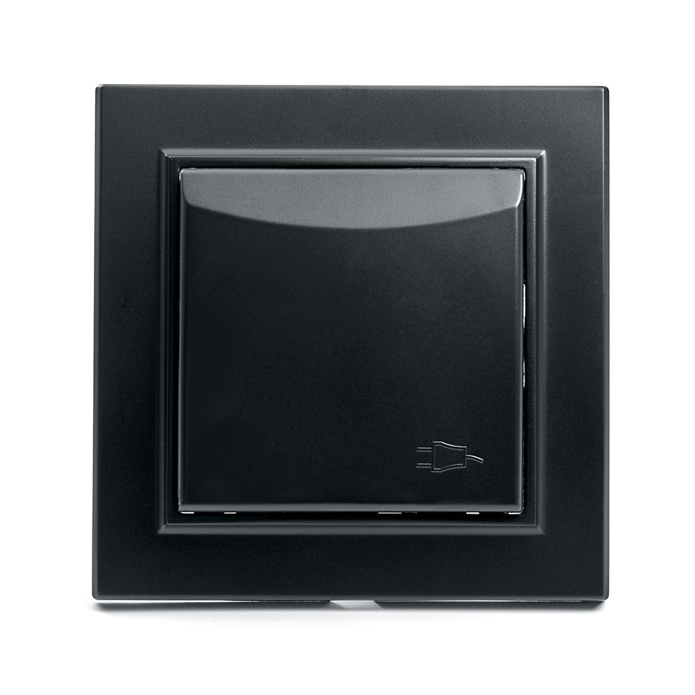 Эрна - Розетки и выключатели Stekker Розетка 1-местная c/з с крышкой STEKKER PST16-9012-03 16А с защ. шторкой Эрна черный с рамкой 39481