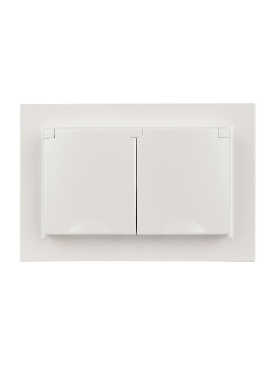 Розетка IEK BRITE 2-ая с/з с шторками и крышкой 16А в сборе IP44 РСбш12-3-44-БрЖ жемчуг BR-R26-16-44