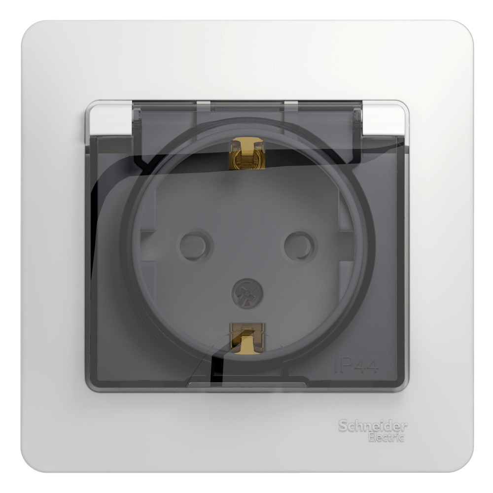 Glossa Белый Розетка Systeme Electric Glossa Белый с/з со шторками с крышкой, IP44 (в с GSL000148
