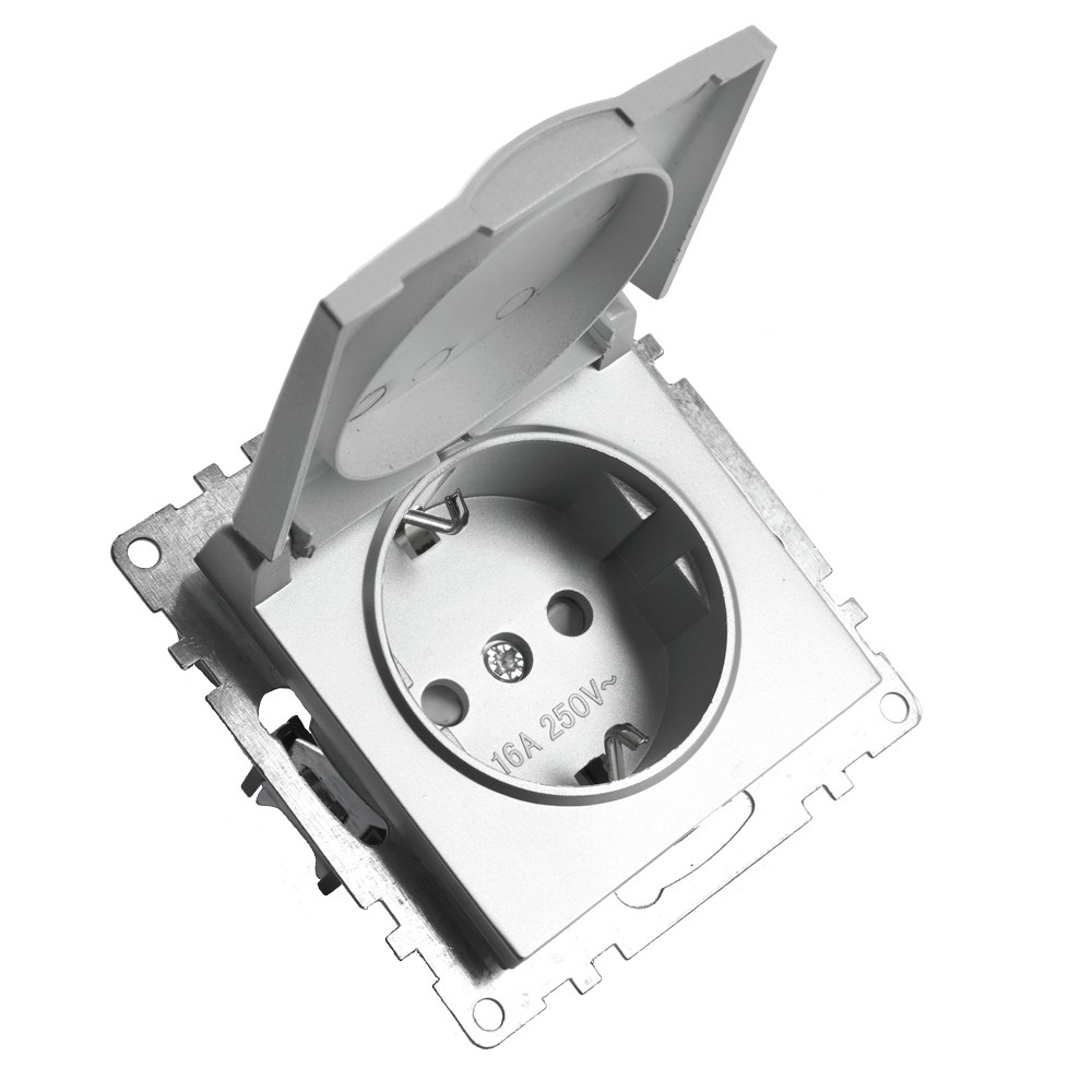 Катрин - Розетки и выключатели Stekker Розетка 1-местная с/з с крышкой STEKKER GLS16-7112-03 16А с защ. шторкой Катрин серебро 39580