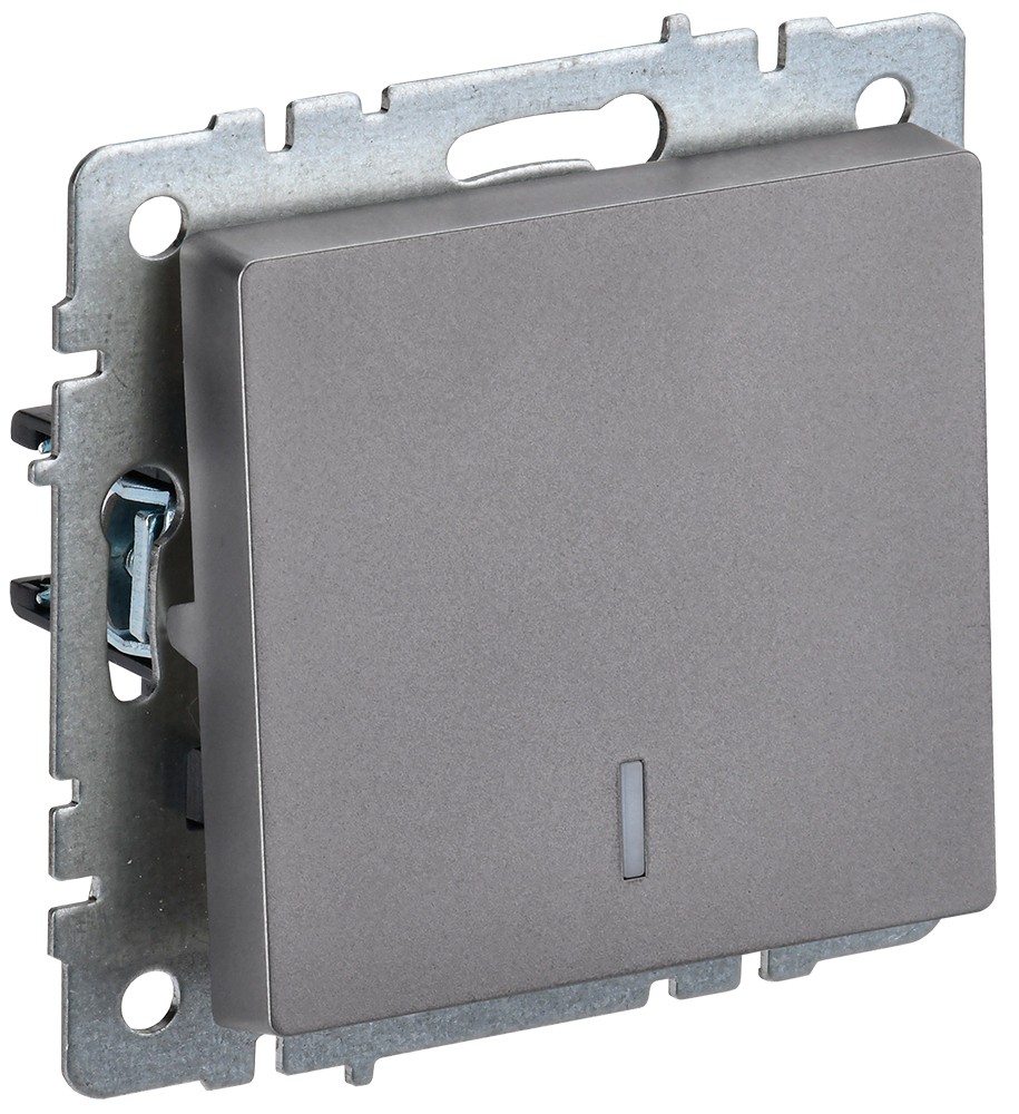 IEK Brite Сталь Выключатель IEK BRITE 1-клавишный с индикацией 10А ВС10-1-1-БрС сталь BR-V10-1-10-K46