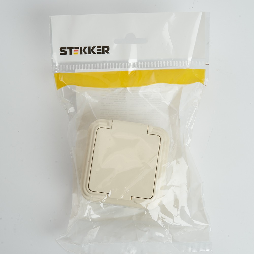Накладные розетки и выключатели Stekker Розетка 1-местная б/з с крышкой STEKKER PST16-20-44 16А IP44 слоновая кость Брест 49060