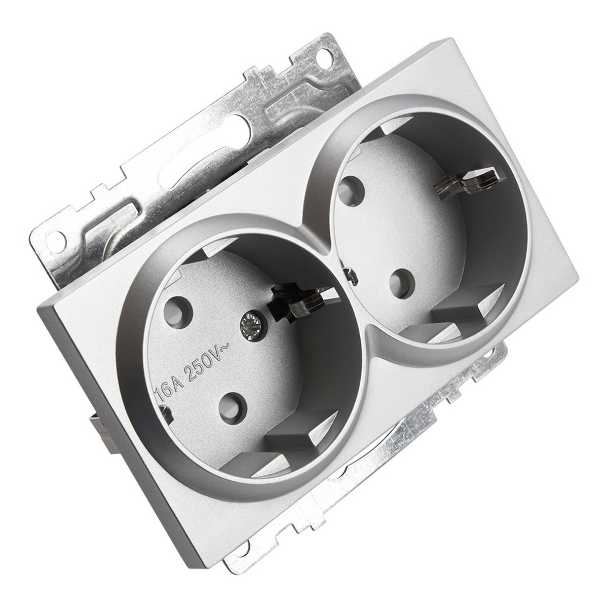 Катрин - Розетки и выключатели Stekker Розетка 2-местная с/з STEKKER GLS16-7114-03 250V 16А с защ. шторкой Катрин серебро 39584