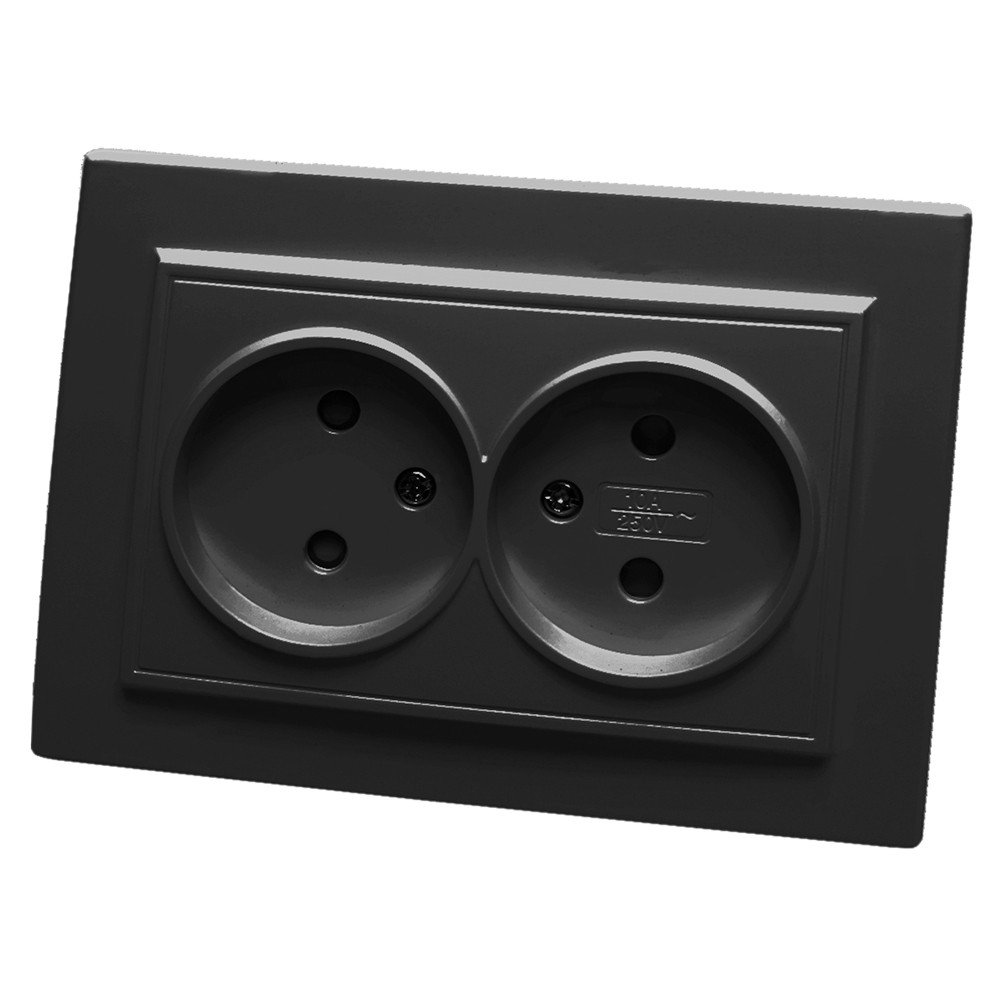Эрна - Розетки и выключатели Stekker Розетка 2-местная б/з STEKKER PST10-9013-03 10А с защ. шторкой Эрна черный с рамкой 39478