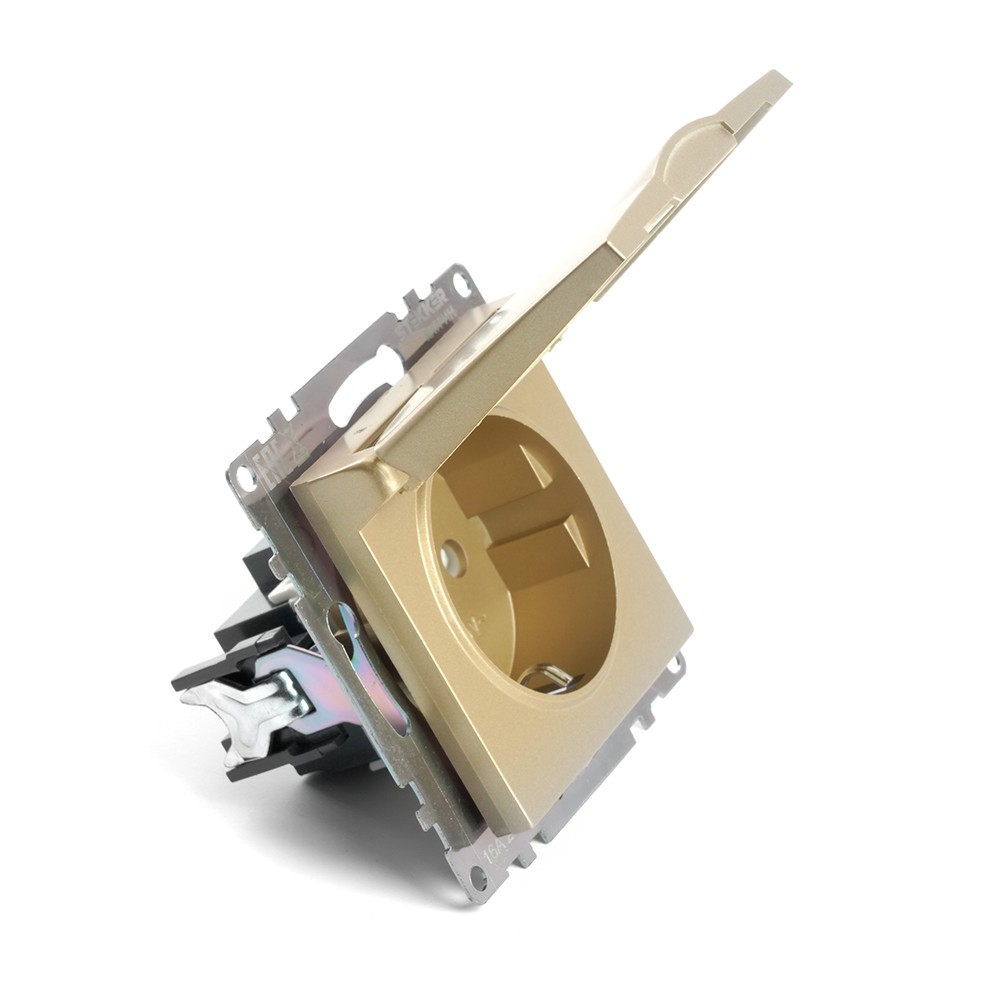 Катрин - Розетки и выключатели Stekker Розетка 1-местная с/з с крышкой STEKKER GLS16-7112-08 16А с защ. шторкой Катрин золото 49222