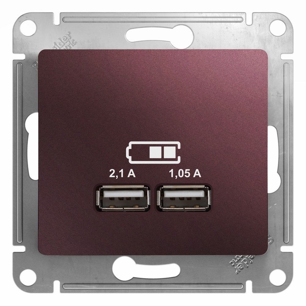 Glossa Баклажан Розетка USB Systeme Electric Glossa Баклажановая 5В-2100мА 2х5В-1050мА GSL001133